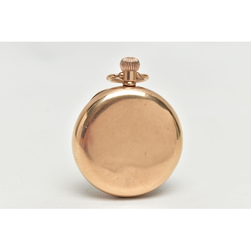 21 - AN EARLY 20TH CENTURY 9CT YELLOW GOLD MANUAL WOUND OPEN FACE POCKET WATCH, the white dial, with blac... 