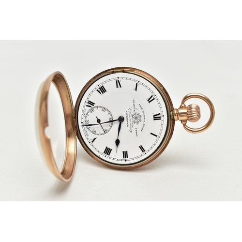 21 - AN EARLY 20TH CENTURY 9CT YELLOW GOLD MANUAL WOUND OPEN FACE POCKET WATCH, the white dial, with blac... 