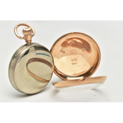 21 - AN EARLY 20TH CENTURY 9CT YELLOW GOLD MANUAL WOUND OPEN FACE POCKET WATCH, the white dial, with blac... 