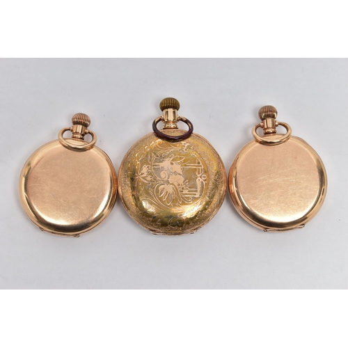 26 - THREE GOLD PLATED MANUAL WOUND OPEN FACE POCKET WATCHES, to include a ELGIN NATL WATCH CO.' pocket w... 