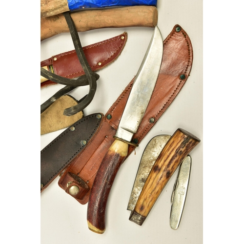 367 - FOUR SHEATH KNIVES WITH SHEATHS, the first by Rostrei Soligen, two by J Howell & Sons, Sheffield, an... 