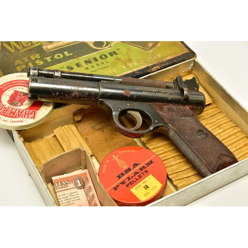 369 - A .177'' WEBLEY & SCOTT SENIOR AIR PISTOL, batch number 1732, in good working order but bearing heav... 