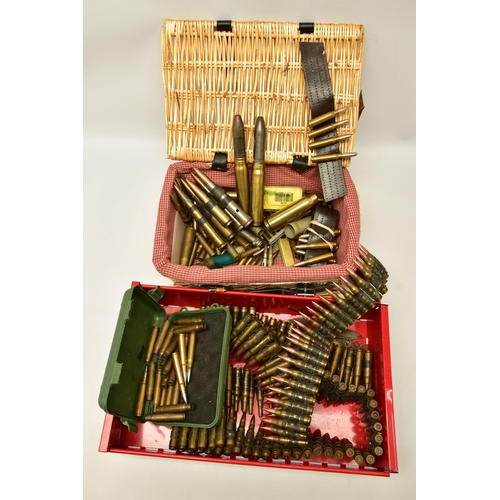 373 - A HAMPER AND CONTAINER OF INERT METALLIC CARTRIDGE CASES, they include a large quantity of 7.62 NATO... 