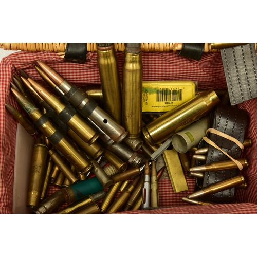 373 - A HAMPER AND CONTAINER OF INERT METALLIC CARTRIDGE CASES, they include a large quantity of 7.62 NATO... 