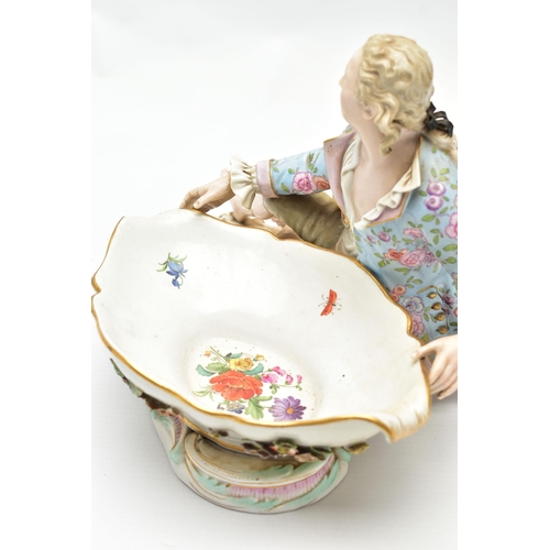 167 - A 19TH CENTURY MEISSEN FIGURAL SWEETMEAT DISH, NUMBER 2863 AFTER A DESIGN BY  J.J. KANDLER, modelled... 