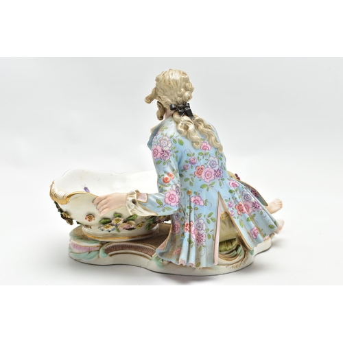 167 - A 19TH CENTURY MEISSEN FIGURAL SWEETMEAT DISH, NUMBER 2863 AFTER A DESIGN BY  J.J. KANDLER, modelled... 