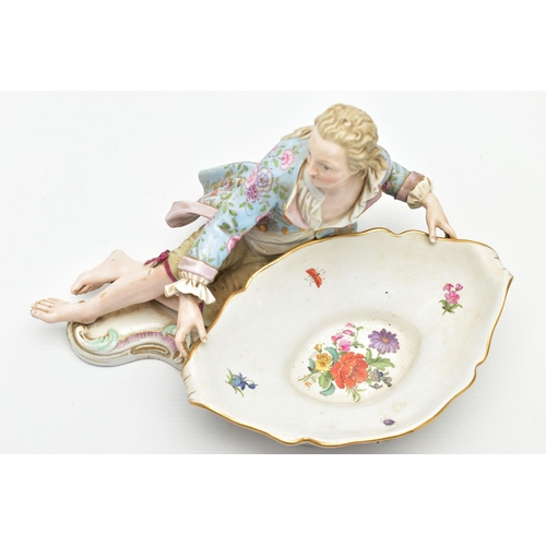 167 - A 19TH CENTURY MEISSEN FIGURAL SWEETMEAT DISH, NUMBER 2863 AFTER A DESIGN BY  J.J. KANDLER, modelled... 