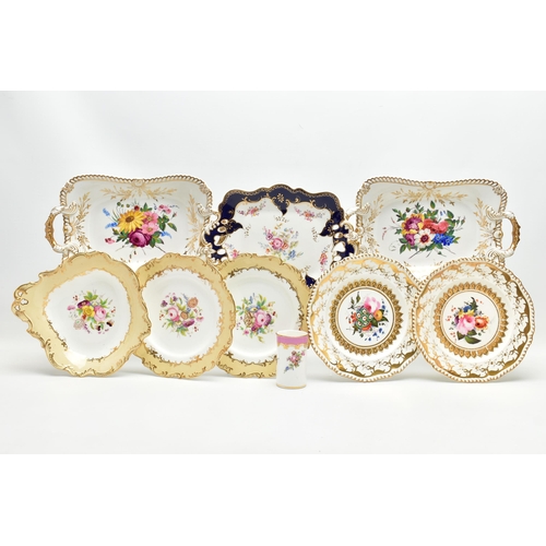 169 - NINE PIECES OF MID TO LATE 19TH CENTURY BRITISH PORCELAIN, comprising a pair of Chamberlains twin ha... 