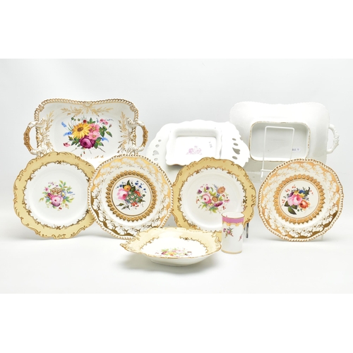 169 - NINE PIECES OF MID TO LATE 19TH CENTURY BRITISH PORCELAIN, comprising a pair of Chamberlains twin ha... 