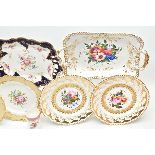 169 - NINE PIECES OF MID TO LATE 19TH CENTURY BRITISH PORCELAIN, comprising a pair of Chamberlains twin ha... 