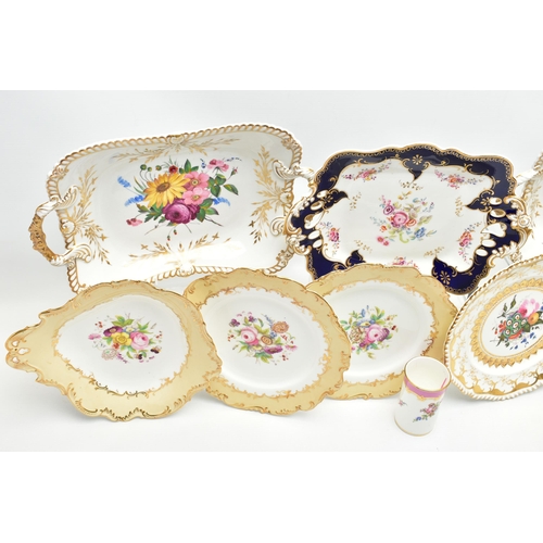 169 - NINE PIECES OF MID TO LATE 19TH CENTURY BRITISH PORCELAIN, comprising a pair of Chamberlains twin ha... 