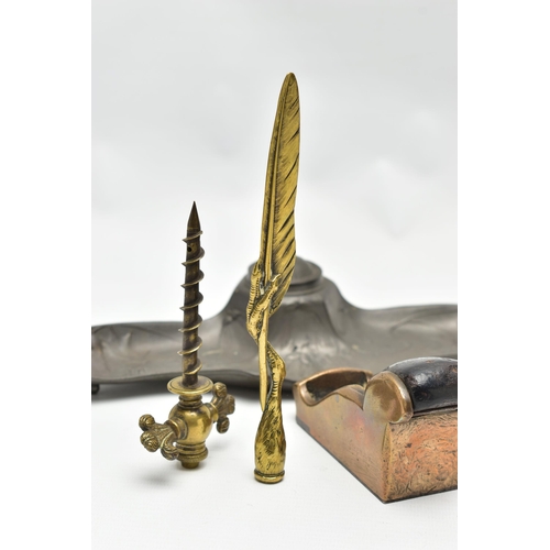 172 - FIVE 19TH AND EARLY 20TH CENTURY ITEMS OF METALWARE, comprising a S. Maw & Son of London brass champ... 