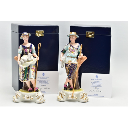 174 - A BOXED PAIR OF ROYAL CROWN DERBY LIMITED EDITION SHEPHERD AND SHEPHERDESS FIGURES, SPECIALLY DECORA... 