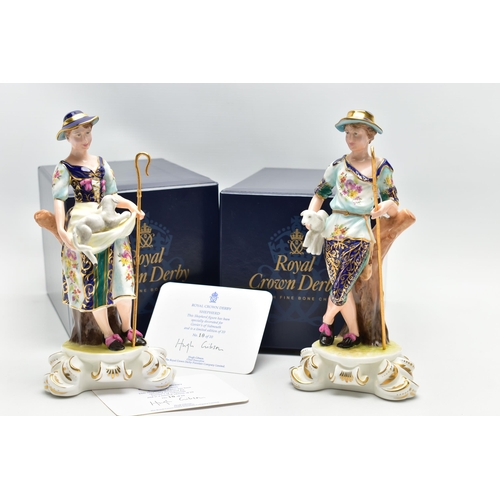 174 - A BOXED PAIR OF ROYAL CROWN DERBY LIMITED EDITION SHEPHERD AND SHEPHERDESS FIGURES, SPECIALLY DECORA... 