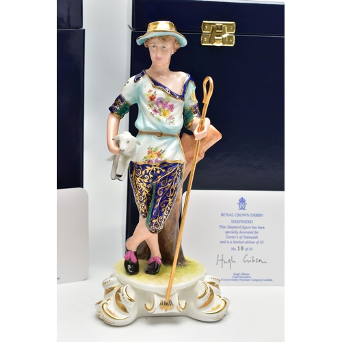 174 - A BOXED PAIR OF ROYAL CROWN DERBY LIMITED EDITION SHEPHERD AND SHEPHERDESS FIGURES, SPECIALLY DECORA... 