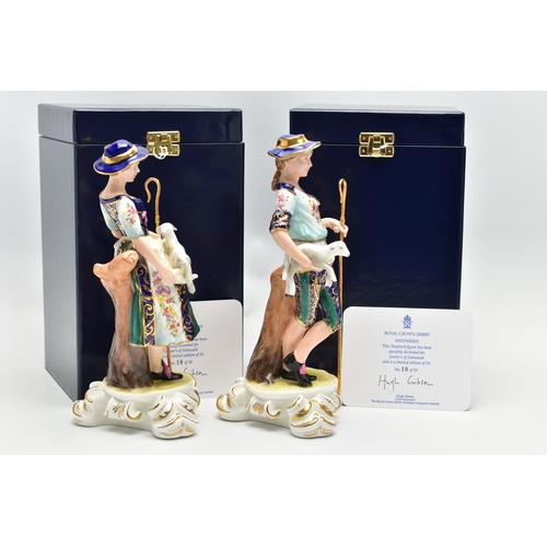 174 - A BOXED PAIR OF ROYAL CROWN DERBY LIMITED EDITION SHEPHERD AND SHEPHERDESS FIGURES, SPECIALLY DECORA... 