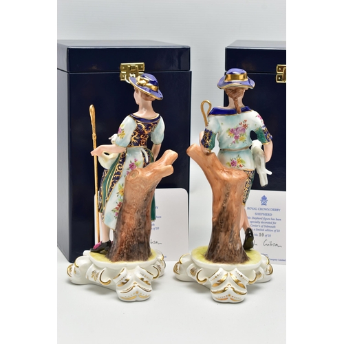 174 - A BOXED PAIR OF ROYAL CROWN DERBY LIMITED EDITION SHEPHERD AND SHEPHERDESS FIGURES, SPECIALLY DECORA... 