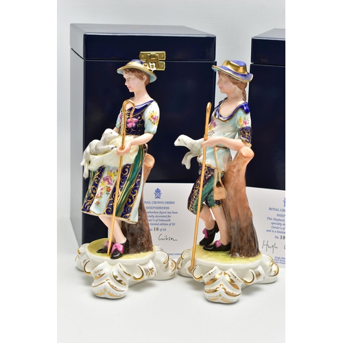 174 - A BOXED PAIR OF ROYAL CROWN DERBY LIMITED EDITION SHEPHERD AND SHEPHERDESS FIGURES, SPECIALLY DECORA... 