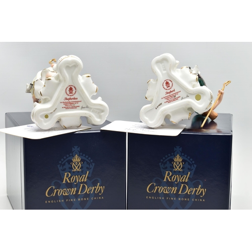 174 - A BOXED PAIR OF ROYAL CROWN DERBY LIMITED EDITION SHEPHERD AND SHEPHERDESS FIGURES, SPECIALLY DECORA... 