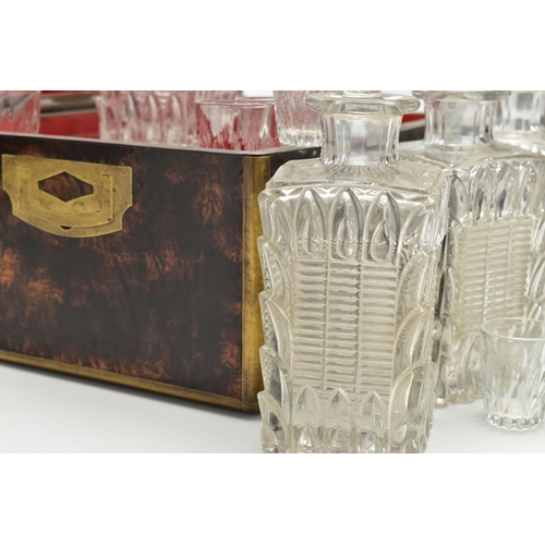 177 - A VICTORIAN SIMULATED COROMANDEL AND BRASS BOUND DECANTER BOX OF RECTANGULAR OUTLINE, the hinged lid... 