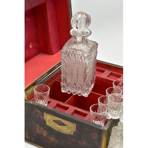 177 - A VICTORIAN SIMULATED COROMANDEL AND BRASS BOUND DECANTER BOX OF RECTANGULAR OUTLINE, the hinged lid... 