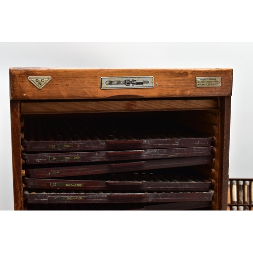 178 - A MID 20TH CENTURY FRENCH OAK VENEERED TAMBOUR FRONTED TABLE TOP CABINET CONTAINING TWENTY FIVE DRAW... 