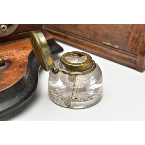 180 - A GROUP OF FIVE 19TH AND 20TH CENTURY BOXES / BAROMETER, comprising a Napoleonic Prisoner of War str... 