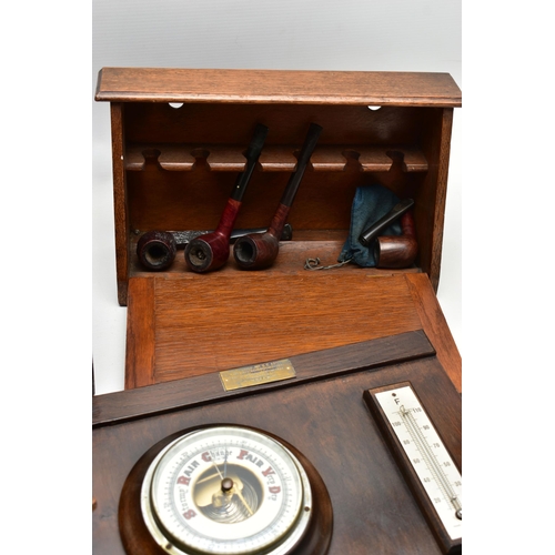 180 - A GROUP OF FIVE 19TH AND 20TH CENTURY BOXES / BAROMETER, comprising a Napoleonic Prisoner of War str... 