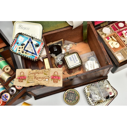 191 - A VICTORIAN COROMANDEL AND MOTHER OF PEARL INLAID SEWING BOX IN NEED OF RESTORATION, the worn interi... 