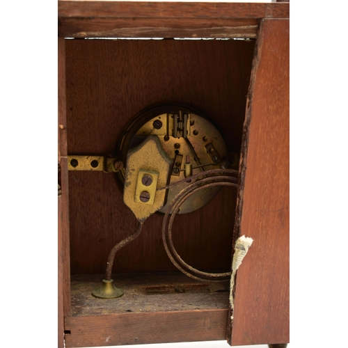 193 - TWO AESTHETIC MANTEL CLOCKS, the larger one of rectangular form with brass finials to the corner upr... 