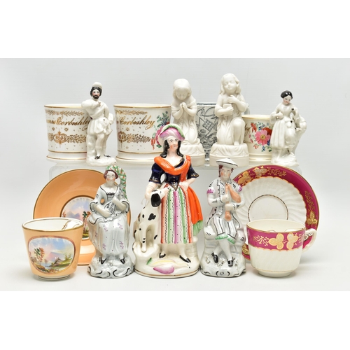 194 - A GROUP OF 19TH AND EARLY 20TH CENTURY CERAMICS, comprising a family group of three hand painted Bri... 