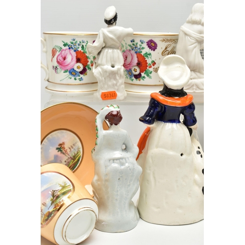 194 - A GROUP OF 19TH AND EARLY 20TH CENTURY CERAMICS, comprising a family group of three hand painted Bri... 