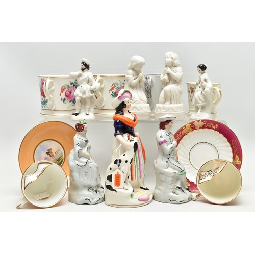 194 - A GROUP OF 19TH AND EARLY 20TH CENTURY CERAMICS, comprising a family group of three hand painted Bri... 