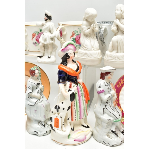 194 - A GROUP OF 19TH AND EARLY 20TH CENTURY CERAMICS, comprising a family group of three hand painted Bri... 