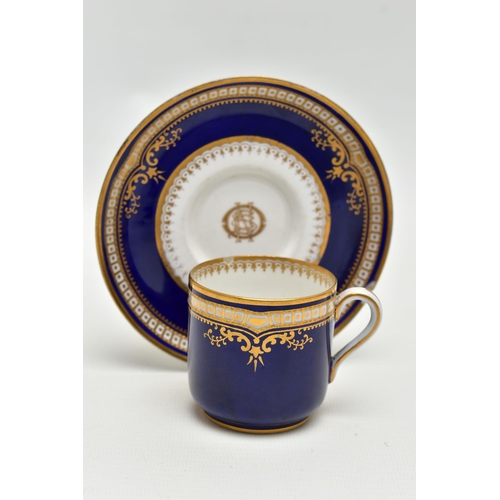 197 - TITANIC INTEREST: AN EARLY 20TH CENTURY SPODE COPELAND'S CHINA DEMITASSE CUP AND SAUCER, in cobalt b... 