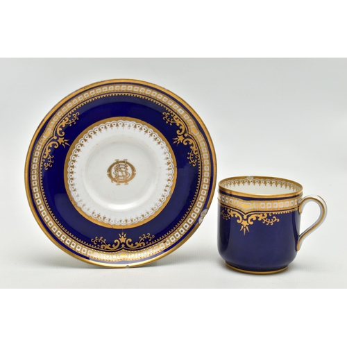 197 - TITANIC INTEREST: AN EARLY 20TH CENTURY SPODE COPELAND'S CHINA DEMITASSE CUP AND SAUCER, in cobalt b... 