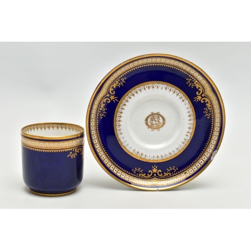 197 - TITANIC INTEREST: AN EARLY 20TH CENTURY SPODE COPELAND'S CHINA DEMITASSE CUP AND SAUCER, in cobalt b... 