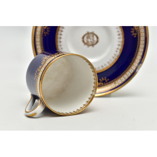 197 - TITANIC INTEREST: AN EARLY 20TH CENTURY SPODE COPELAND'S CHINA DEMITASSE CUP AND SAUCER, in cobalt b... 