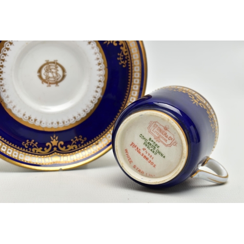 197 - TITANIC INTEREST: AN EARLY 20TH CENTURY SPODE COPELAND'S CHINA DEMITASSE CUP AND SAUCER, in cobalt b... 