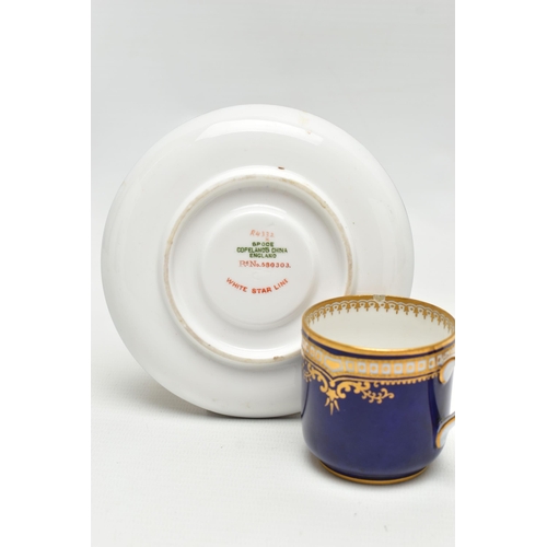 197 - TITANIC INTEREST: AN EARLY 20TH CENTURY SPODE COPELAND'S CHINA DEMITASSE CUP AND SAUCER, in cobalt b... 