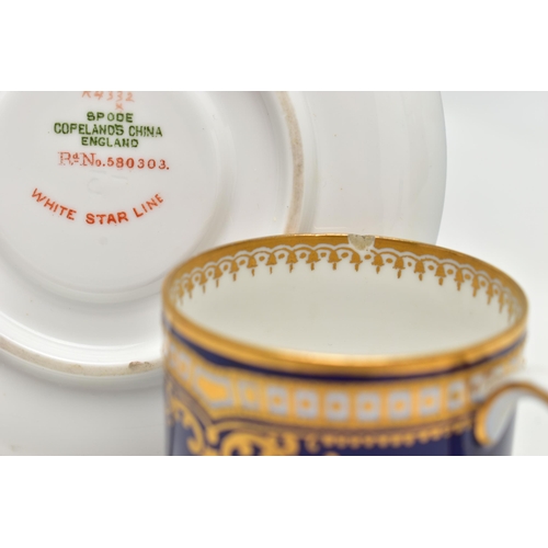 197 - TITANIC INTEREST: AN EARLY 20TH CENTURY SPODE COPELAND'S CHINA DEMITASSE CUP AND SAUCER, in cobalt b... 