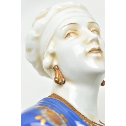 199 - AN EARLY 20TH CENTURY SCHWARZA-SAALBAHN (E & A MÜLLER) PORCELAIN BUST OF A SCANTILY CLAD ART DECO LA... 