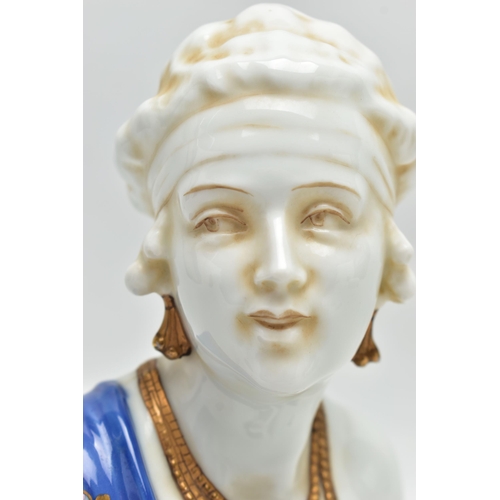 199 - AN EARLY 20TH CENTURY SCHWARZA-SAALBAHN (E & A MÜLLER) PORCELAIN BUST OF A SCANTILY CLAD ART DECO LA... 