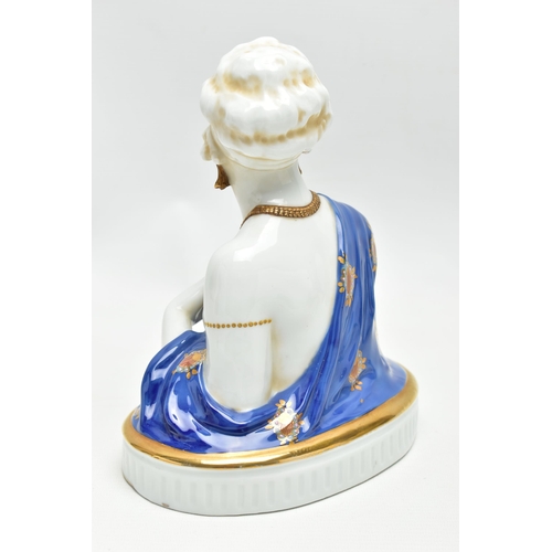 199 - AN EARLY 20TH CENTURY SCHWARZA-SAALBAHN (E & A MÜLLER) PORCELAIN BUST OF A SCANTILY CLAD ART DECO LA... 