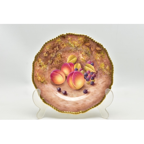 200 - A ROYAL WORCESTER FRUIT STUDY PLATE OF SILVER SHAPE PAINTED BY N. CREED, hand painted with peaches, ... 