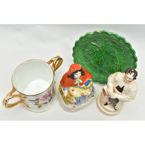 201 - TWO VICTORIAN STAFFORDSHIRE POTTERY FIGURES AND TWO OTHER VICTORIAN CERAMIC ITEMS, comprising a Staf... 