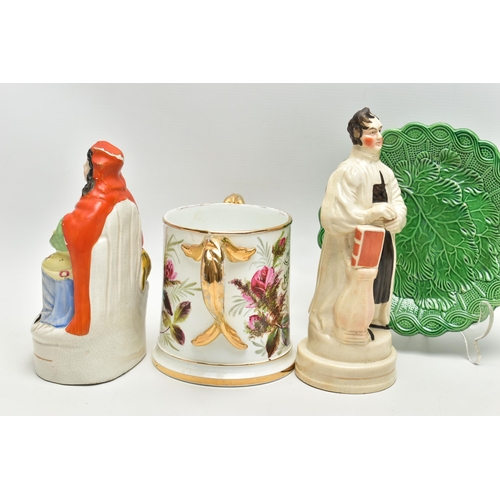 201 - TWO VICTORIAN STAFFORDSHIRE POTTERY FIGURES AND TWO OTHER VICTORIAN CERAMIC ITEMS, comprising a Staf... 