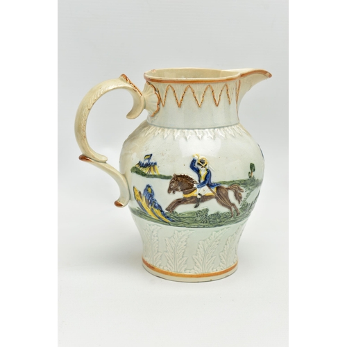 203 - A LATE 18TH / EARLY 19TH CENTURY PRATTWARE JUG COMMEMORATING THE DUKE OF YORK, the pearlware jug mou... 