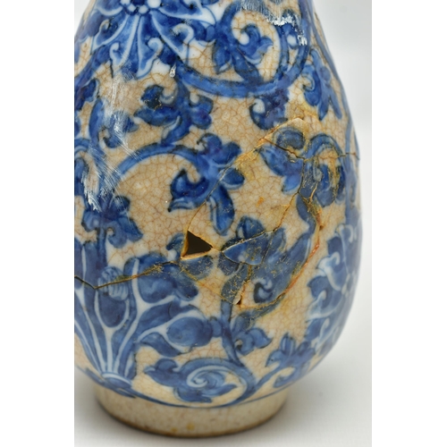 205 - FIVE PIECES OF 19TH CENTURY CHINESE PORCELAIN, comprising two crackle glaze baluster vases, decorate... 