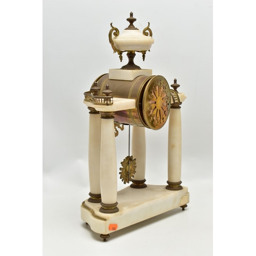 206 - A LATE 19TH CENTURY FRENCH WHITE MARBLE AND GILT METAL CLOCK GARNITURE, the clock with urn surmount ... 